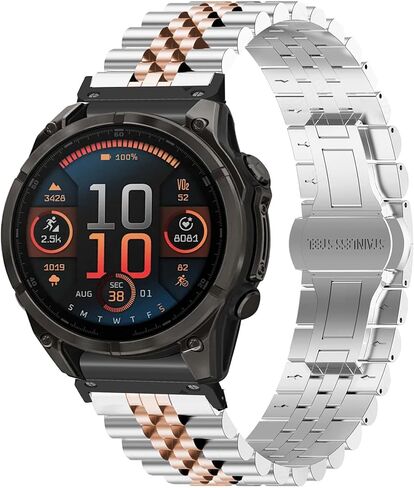 Compatible with Garmin Fenix 8 51mm Bands, 20mm, 22mm, 26mm QuickFit Solid Stainless Steel Metal Band with Butterfly Folding Clasp Link Bracelet Compatible with Enduro, Fenix, Tactix, Descent, Instinct, epix, Approach, Forerunner Series Watch in Kuwait
