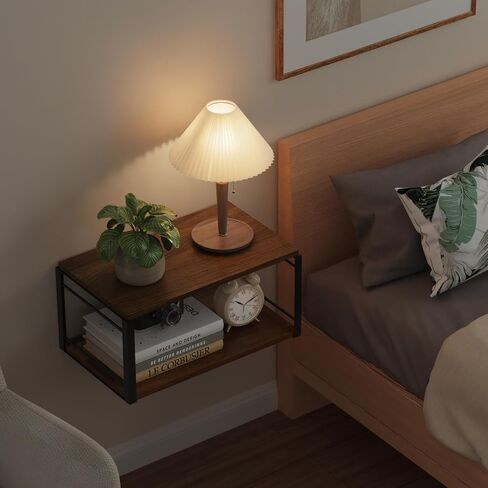 Floating Nightstand, Wood Bedside Shelf Wall Mounted Nightstand, Floating Bedside Table for Bedroom, Living Room, Bathroom, Kitchen, Office (Vintage Brown) in Saudi Arabia