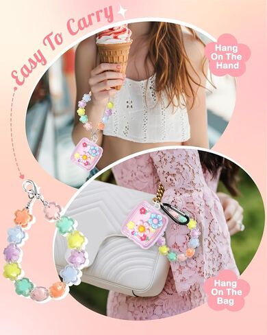 Boaretiu for Airpods 4 Case 2024 for Women Girls Girly Cute Kawaii - Girlish Stylish Shell Little Flower Design Cover with Carabiner and Kaychain for Air pods 4 in Kuwait
