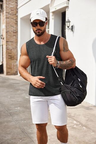 COOFANDY Men's Knit Tank Tops Casual Sleeveless T Shirts Beach Tank Shirts with Pocket in Kuwait