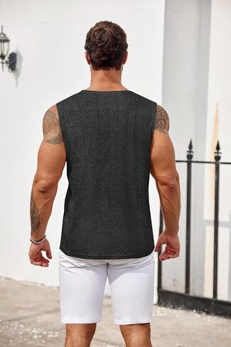 COOFANDY Men's Knit Tank Tops Casual Sleeveless T Shirts Beach Tank Shirts with Pocket in Kuwait