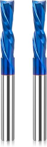 LUNYEE 2 PCS Spiral Router Bits Up Down Compression Bit 1/4 inch Cutting Diameter with Nano Blue Coated, 1/4 inch Shank Solid Carbide CNC End Mill for Wood Carving, Cutting, Engraver Milling Cutters in Kuwait