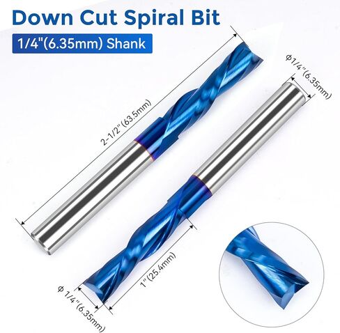 LUNYEE 2 PCS Spiral Router Bits Up Down Compression Bit 1/4 inch Cutting Diameter with Nano Blue Coated, 1/4 inch Shank Solid Carbide CNC End Mill for Wood Carving, Cutting, Engraver Milling Cutters in Kuwait