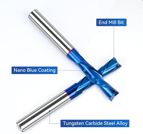 LUNYEE 2 PCS Spiral Router Bits Up Down Compression Bit 1/4 inch Cutting Diameter with Nano Blue Coated, 1/4 inch Shank Solid Carbide CNC End Mill for Wood Carving, Cutting, Engraver Milling Cutters in Kuwait