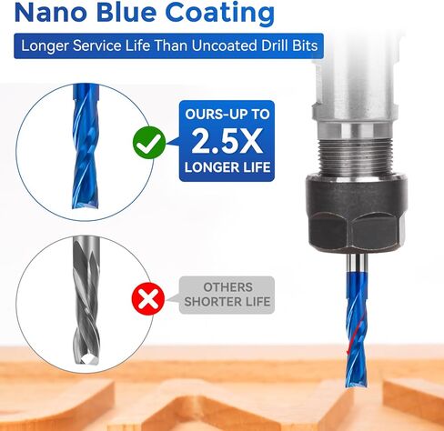 LUNYEE 2 PCS Spiral Router Bits Up Down Compression Bit 1/4 inch Cutting Diameter with Nano Blue Coated, 1/4 inch Shank Solid Carbide CNC End Mill for Wood Carving, Cutting, Engraver Milling Cutters in Kuwait
