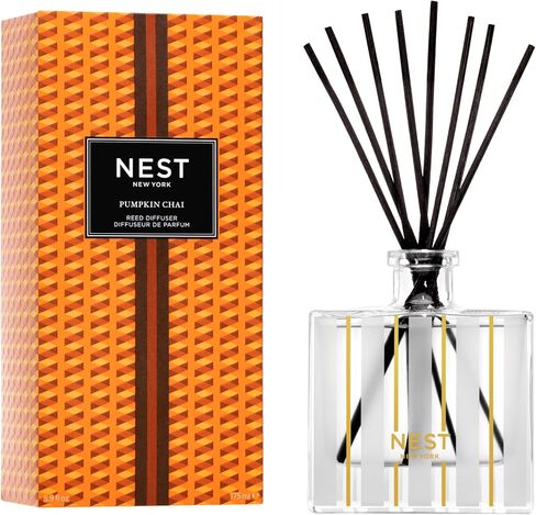 NEST New York Reed Diffuser, Pistachio & Wild Fig - 5.9 fl oz - Fragrance for Up to 90 Days - Reusable, Refillable Glass Holder - Includes 8 All-Natural Reed Sticks - Flame Free in Kuwait