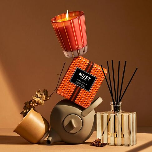 NEST New York Reed Diffuser, Pistachio & Wild Fig - 5.9 fl oz - Fragrance for Up to 90 Days - Reusable, Refillable Glass Holder - Includes 8 All-Natural Reed Sticks - Flame Free in Kuwait