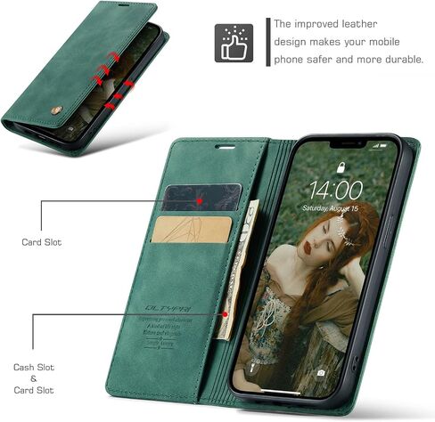 Qltypri Case for iPhone 13 Pro Max ، Slot Case Wallet Wallet Vintage Slot Kickstand Magnetic Flip Flip Folio Case Cover for iPhone 13 Pro Max (6.7 Inch) - Black in Kuwait