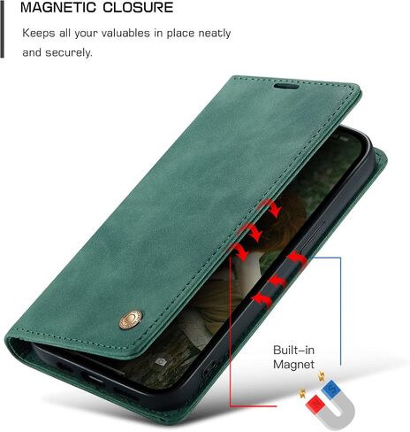 Qltypri Case for iPhone 13 Pro Max ، Slot Case Wallet Wallet Vintage Slot Kickstand Magnetic Flip Flip Folio Case Cover for iPhone 13 Pro Max (6.7 Inch) - Black in Kuwait
