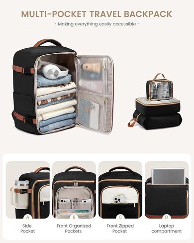 LOVEVOOK 40L Travel Backpack for Women, TSA Approved Carry On Backpack with 3 Packing Cubes, Personal Item Bag Fits 17" Laptop, Water-resistant Travel Carry On Bag for Women in Saudi Arabia