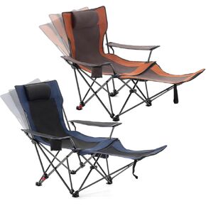 2 Pc Reclining Camping Chair with Footrest, Folding Lounge Chair for Adults,Outdoor Chair Support 300 lbs with Adjustable Backrest &Cup Holder Portable Recliner Beach Chair for Lawn Outside