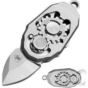 Titanium Pocket Knife Beetles Gears Knife Folding Knife EDC Tools with Bottle Opener (Stainless Steeel Grey)