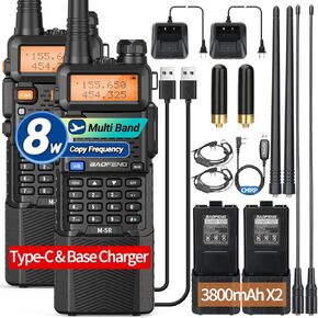BAOFENG UV-5R 8W New Ver. Ham Radio Long Range UV5R Handheld Walkie Talkies Full Kit USB-C 3800mAh Battery Copy Frequency M-5R Two Way Radio Programming Cable for Hunting Survival Gear,2 Pack