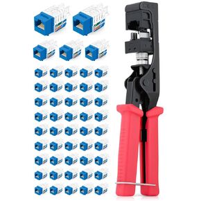 Everest Media Solutions Bundle – 2 Items: 45Term - Speed Termination Tool + 50 Pack of RJ45 CAT6A UTP Keystone Jacks - Blue