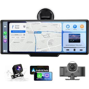 شاشة Carplay للسيارة ، 10.2 "محمولة Carplay & Android Auto ، مع كاميرا 4K اندفاعة ، وكاميرا احتياطية 1080 بكسل ، وملاحة GPS ، ورابط المرآة ، والبلوتوث ، و FM ، و Car Stereo Audio Attives for Car