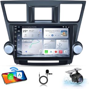 Car Radio for Toyota Highlander 2008-2013: 4+64G Car Stereo Upgrade with Wireless Carplay Android Auto 10 Inch Touchscreen - GPS Navigation/WiFi/Bluetooth/Backup Camera/RDS/FM/SWC/Mirror Link