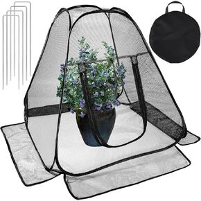 Pop-up Gardening Net Cover, 28 x28 x 32 Inch Pest Guard Cover, Bird Plant Tent Cover with 4 Stakes, Plant Gardening Net for Vegetables Fruits Flowers