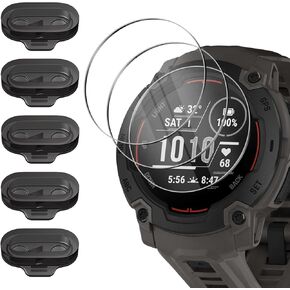 Orzero (3+5) Compatible for Garmin Instinct E 45mm, 3 Pack Watch Screen Protector + 5 Pack Black Dust Plug, Tempered Glass 9H Anti-Scratch Bubble Free TPU Charger Port Anti Dust Caps Cover