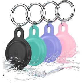 4 Pack Airtag Holder Compatible with Apple Airtag, Multi-Color Airtag Cover GPS Tracker Aritag Accessories, Silicone Protective Air Tag Cover with keychian for Key, Pet Collar, Luggage (4 Color)