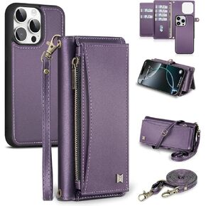 Wallet Case for iPhone 16 Pro Max with Card Holder/Crossbody Wallet/Strap,[RFID Blocking][Magnetic] PU Leather Shockproof Protective Cover iPhone 16 Pro Max Phone Case,6.9 in,Purple