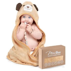 MINIBOO Organic Bamboo Hooded Baby Towel – Ultra Soft and Super Absorbent Baby Bath Towels for Newborns, Infants and Toddlers – Suitable as Baby Gifts