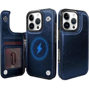 TopPerfekt Wallet Case for iPhone 16 Pro 6.3", Compatible with MagSafe, Dropproof Heavy Duty Tough Rugged Shockproof, Leather Card Holder Kickstand Protective Cover Magnetic Phone Flip Case-Black