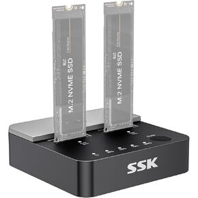 SSK Bundles with NVMe SSD Cloner, M.2 Duplicator Dual Bay NVMe Enclosure, Tool-Free 20Gbps USB3.2 Gen 2X2 SSD to USB Adapter and M.2 NVME SATA SSD Enclosure Adapter, USB 3.2 Gen 2 (10 Gbps)