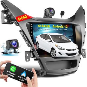 Car Radio for 2011 2012 2013 Hyundai Elantra Head Unit, 4+64GB 9 Inch Elantra Stereo with Wireless CarPlay, Android Auto, Voice Control, GPS, 5G WiFi, Bluetooth 5.2, HD Rear Camera, SWC, FM/RDS Radio