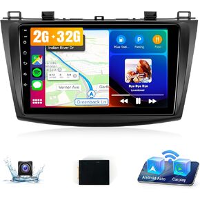 for Mazda 3 2009 2010 2011 2012 2013 Radio Stereo with Wireless Carplay Android Auto,9 Inch Touch Screen, Bluetooth,GPS,WiFi,SWC,Backup Camera