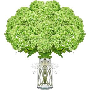 10 Pcs Artificial Hydrangea Flower 2 Stems 26.4 '' Real Touch Long Stem Green Hydrangea Flower Lifelike Latex Flower Xmas Table Flower for Home Bedroom Decoration Outdoor Wedding