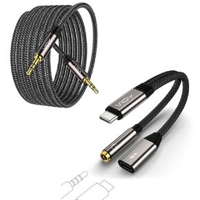 VIOY Aux Cable (20 ft) & USB C to 3.5mm Headphone and Charger Adapter