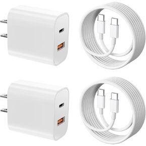 USB C Charger Block for iPhone 16 Charger Cord Type C Fast Charging, 2-Pack 20W C Chargers for iPhone 15/16 Pro Max, iPad, Dual Port with 6FT USB-C Cable