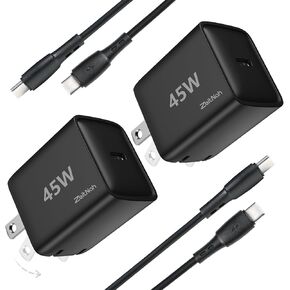 45W USB-C Charger, GaN Fast Charger PD3.0 PPS with 5 ft Type C Charging Cable (2-Pack), Supports Super Fast Charging for Galaxy S25/S24/23, for iPhone 16/15/14, and More Devices