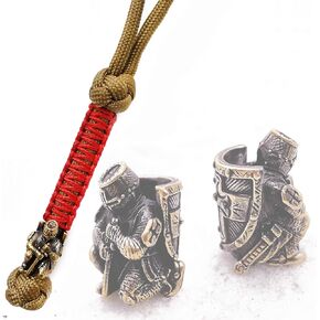 CooB EDC Paracord Knife Lanyard with Unique Hand-Casted Metal Paracord Bead Charm Templar Knight. Keychain Knives Lanyards