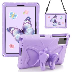 for Samsung Galaxy Tab S9 Fe Case 11 Inch with Butterfly Kickstand, Samsung Butterfly Purple Tablet Case with Shoulder Strap Shockproof Cover for Samsung Tab S9 S8 S7 Lenovo Tab M11 11-inch
