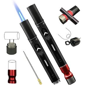 Torch Lighters,5 in 1 Refillable Butane Torch Lighters,Butane Not Included, Windproof Adjustable Jet Flame Pen Shape Lighter with Cutter Punch,Holder,Draw Tool Gas Lighter Accessories Kit in Gift Box