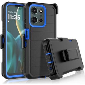 Njjex Rugged Case for Motorola Moto G 5G 2025, for Motorola G 5G 2025 Case w/Belt Clip Holster, Built-in Screen Protector Heavy Duty Locking Swivel Holster Kickstand Hard Phone Cover [Orange]