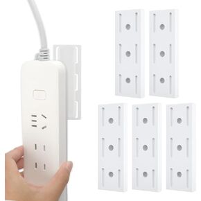 Adhesive Punch-Free Socket Holder, 5PCS Self Adhesive Power Strip Holder, Desktop Mobile Adhesive Punch Free Socket Holder for Home Kitchen Office, Wall Mount Cable Management(White)