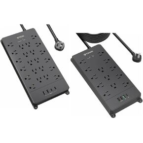 حامي Trond Power Strip Surge مع منافذ USB C ، 4000J ، قابس مسطح ، ثقيلة ، حائط ، تحت المكتب ، ETL مدرج ، أسود