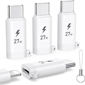 4Pack Lightning to USB C Adapter for iPhone 15/16/16 Pro Max, iPad Air, Samsung S24, Google Pixel, Fast Charging Type C Charger Connector, for iPhone 16/15 Charger, Not for OTG/Audio/Headphone(White)