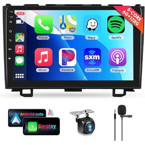 8 CORE 6G+128G Car Radio Stereo for Honda CRV 2007-2011 with Wireless CarPlay Android Auto, 9 Inch 1280 * 720P IPS Touch Screen Android 13 GPS WiFi Bluetooth 32-Band DSP SWC HD Backup Camera