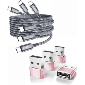 Elebase 4 Pack USB to USB C Adapter and 3 Pack USB C to Type C 100W Cable 3.3/6.6/10ft,for Apple Watch Ultra iWatch 7 8 SE,iPhone 12 13 14 15 Pro Max Plus,Airpods,iPad 8th 9th 10th Air 4th 5th 6th