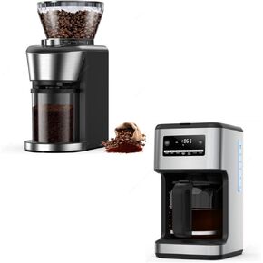 COWSAR Perfect Coffee Set, 14-Cup Coffee Maker, 24-Hour Programmable Coffee Brewer, Keep Warm, Conical Burr Coffee Grinder, Burr Grinder with 35-Position for 2-12 Cup, Anti-Static