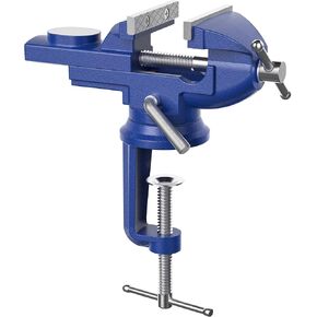 2-in-1 Bench Vise For Workbench 3.2"- Multi-functional Portable 360° Swivel Base Clamp On Vice/Table Vise For Woodworking, Cutting Conduit, Drilling, Metalworking, Blue