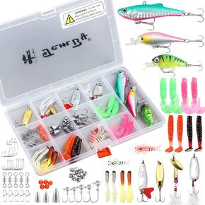 Fishing Lures Bait Tackle Kit Set for Freshwater Trout Bass, Including Fishing Accessories, Tackle Box, Crankbait, Spoon, Hooks, Gear and Equipment for Beginner