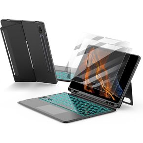 JUQITECH Samsung Galaxy Tab S8 S7 Trackpad Backlit Keyboard Case and 2 Pack Screen Protector, Tablet Case Kickstand Magnetic Detachable Wireless Keyboard for S8 S7 11 2022 2020 with S Pen Holder