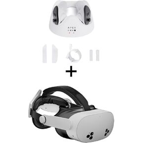 APEXINNO Compact Charging Dock for Meta Quest 3S/Quest 3,Controller Charger Holder with 2 900mAh Rechargeable Batteries,Comfort Head Strap Compatible with Meta Quest 3S