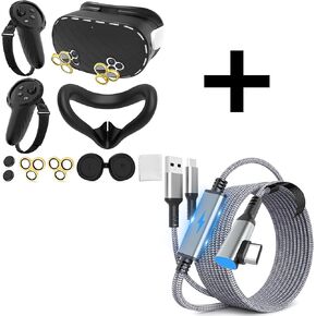 Silicone Cover Set Compatible with Meta/Oculus Quest 3s, 3 in 1 USB C Charging Link Cable for Meta/Oculus Quest 3s/3/2/pro, Enhanced VR Gaming Experience