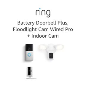 CAM RING CAM CAM Wired Pro ، أبيض مع جرس باب البطارية الدائري بالإضافة إلى كاميرا داخلية جديدة تمامًا ، أبيض