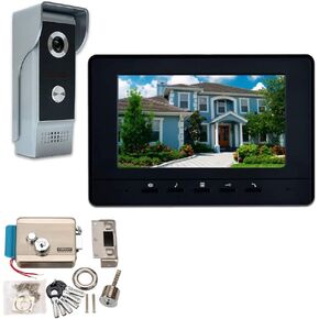 Wired Video Intercom System, 7 Inches Video Doorbell Door Phone System, Wired Video Door Phone HD Camera Kits + Electronic Door Lock